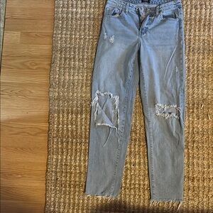 Blue Boyfriend Jeans with Distressed Knees